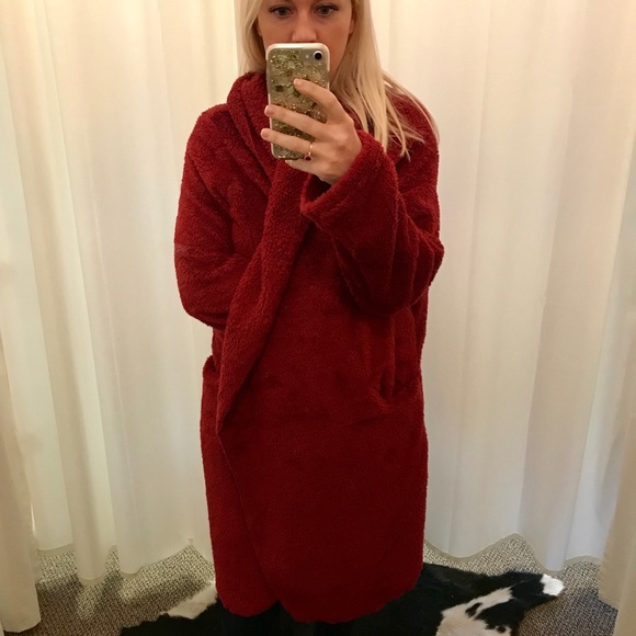 LAST ONE ** Ruby Red Fuzzy Hooded Cardigan - Picture 3 of 4